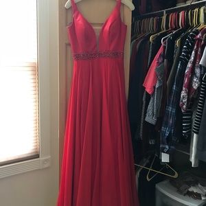 Red Vneck Sherri Hill Prom dress